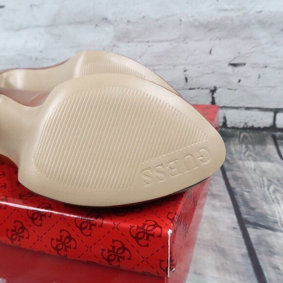 GUESS MEDIUM BROWN LEATHER OPEN TOE PLATFORM 5" PUMP SIZE 10 NEW WITH BOX - Picture 8 of 9
